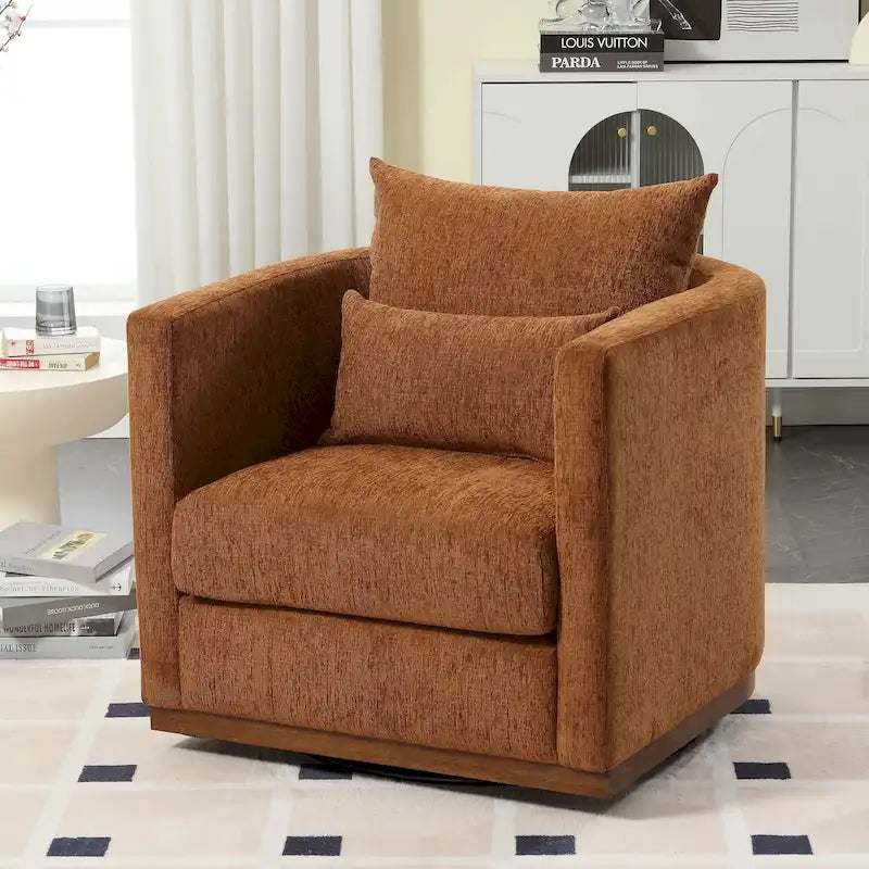 Fauteuil rond pivotant à 360 degrés en chenille pour salon