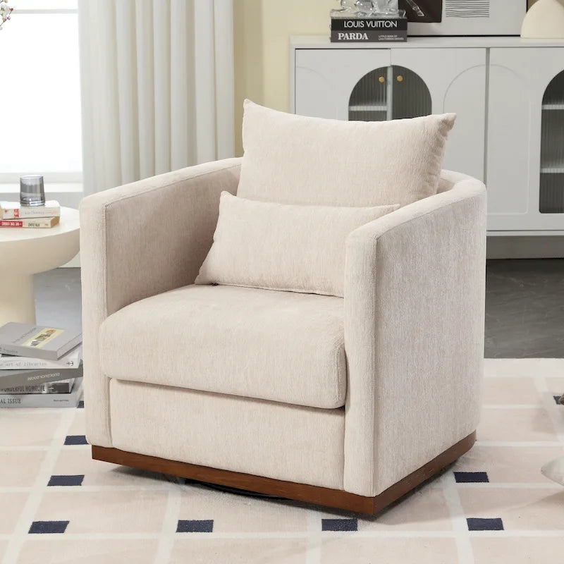 Fauteuil rond pivotant à 360 degrés en chenille pour salon