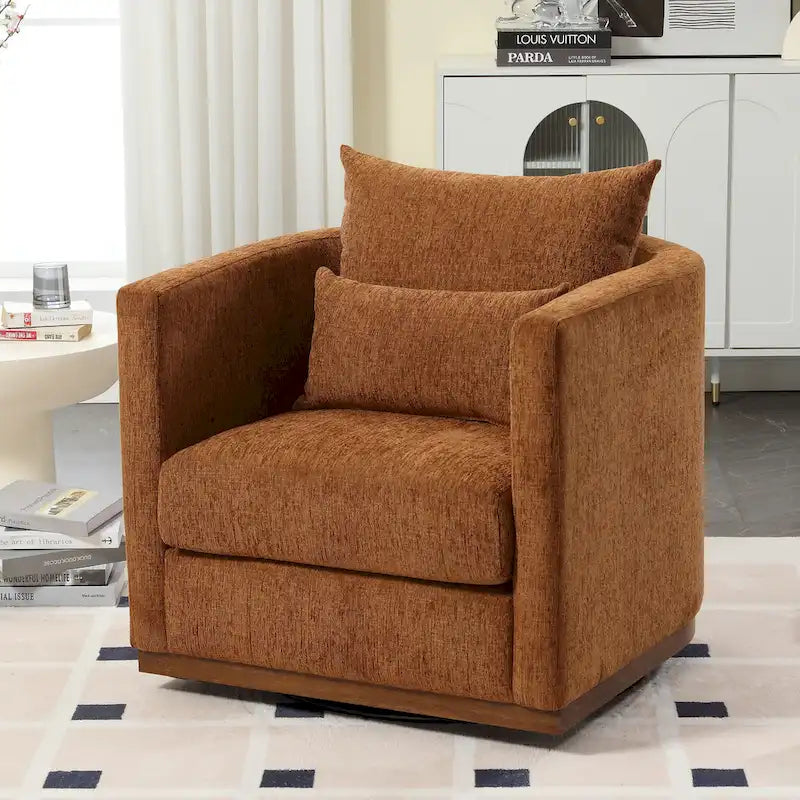 Fauteuil rond pivotant à 360 degrés en chenille pour salon