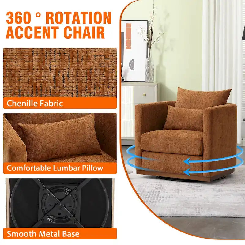 Fauteuil rond pivotant à 360 degrés en chenille pour salon