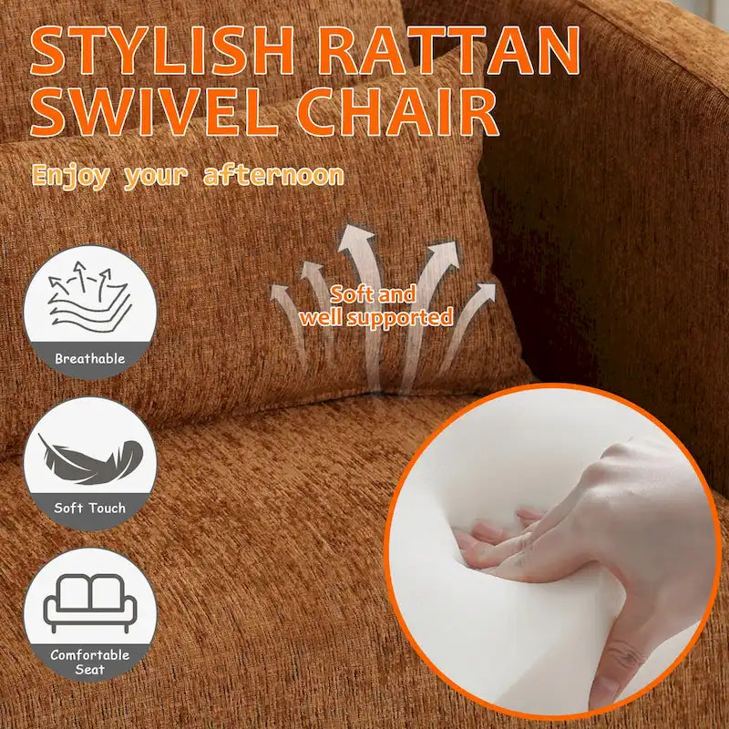 Fauteuil rond pivotant à 360 degrés en chenille pour salon
