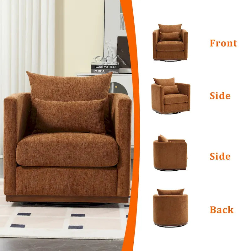 Fauteuil rond pivotant à 360 degrés en chenille pour salon