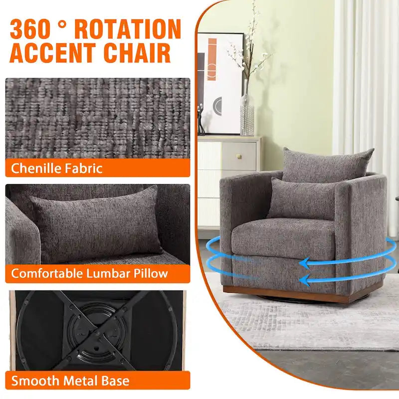 Fauteuil rond pivotant à 360 degrés en chenille pour salon