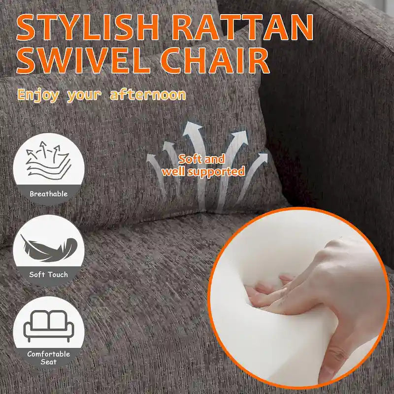 Fauteuil rond pivotant à 360 degrés en chenille pour salon