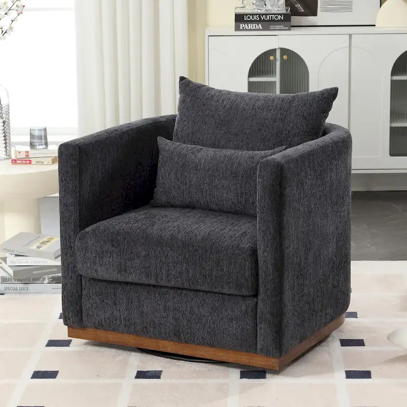 Fauteuil rond pivotant à 360 degrés en chenille pour salon