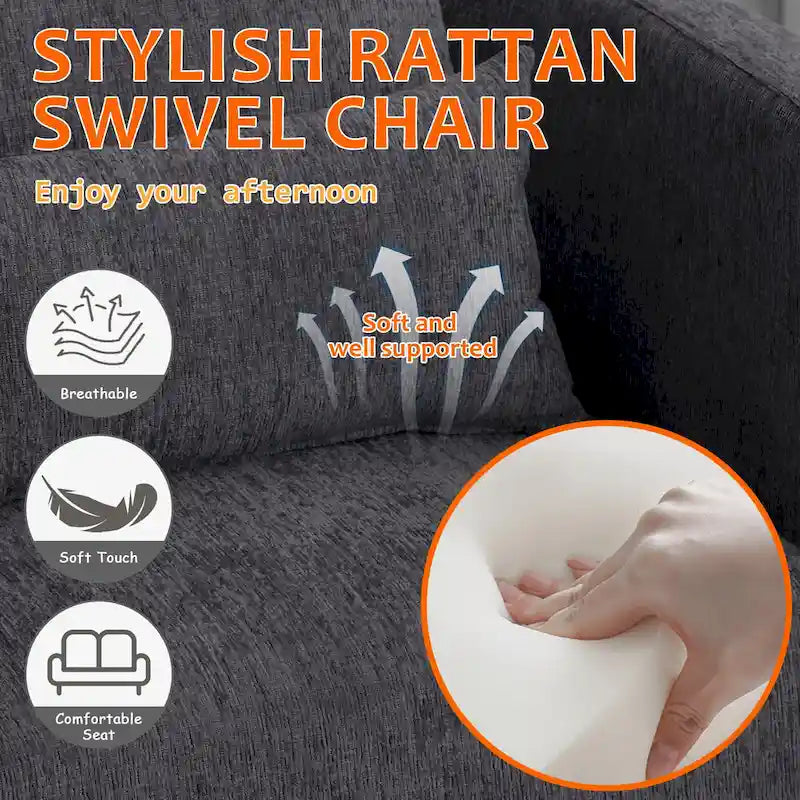Fauteuil rond pivotant à 360 degrés en chenille pour salon