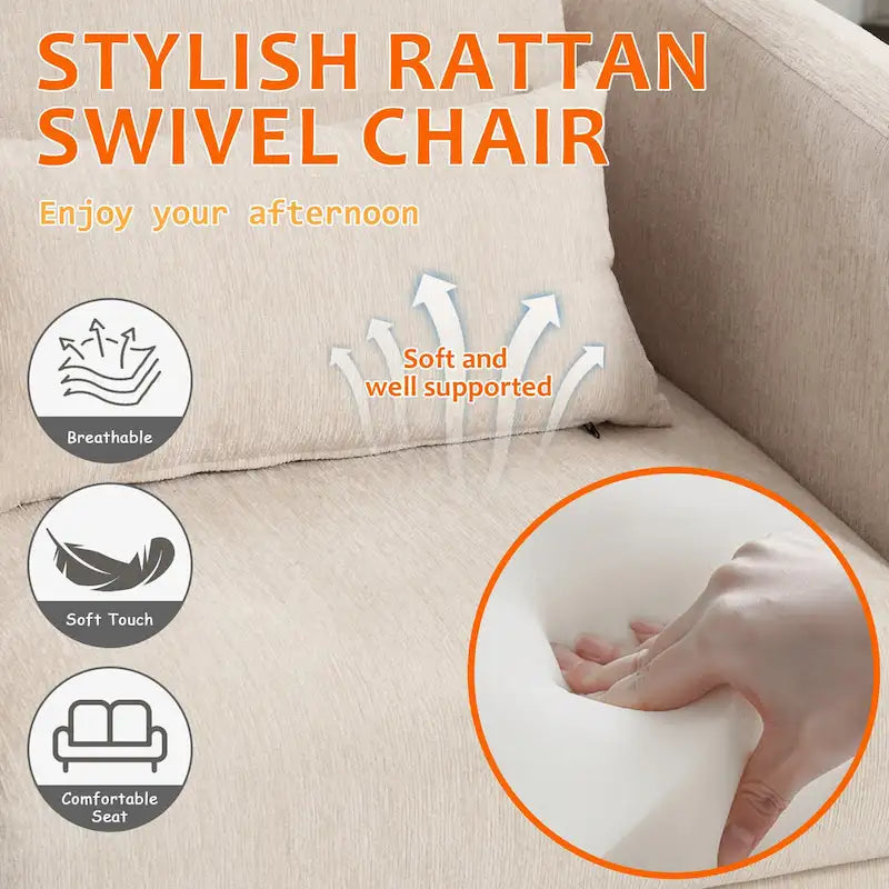 Fauteuil rond pivotant à 360 degrés en chenille pour salon