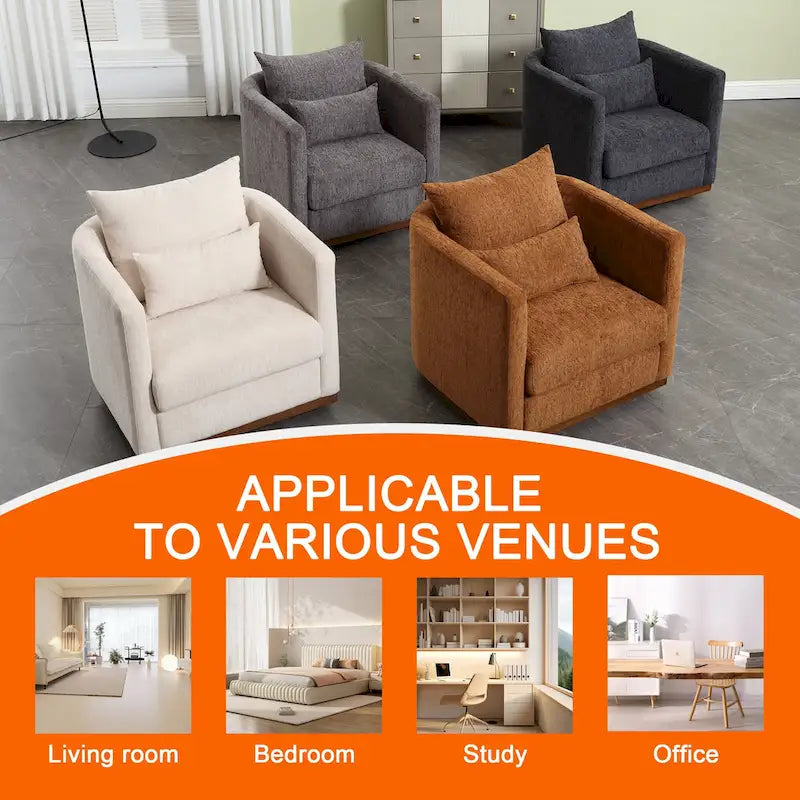 Fauteuil rond pivotant à 360 degrés en chenille pour salon